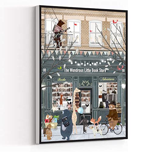 The Wondrous Little Book Store Nursery art Children's wall art Reading theme Book store print Children's picture Nursery prints Canvas Nursery Wall Art Girl 12X18 Inch Framed Modern Canvas Wall Art