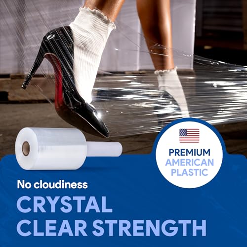Image of International Plastics Co. 12 Pack of 5 inch Plastic Stretch Film Wrap with Handles 1000 feet Each 500% Stretch Ability