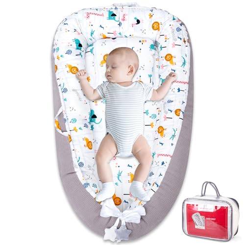 Image of Baby Nest - Baby Lounger for Newborn Pillow, Breathable & Soft 100% Cotton Waffle Cover Co Sleeping for Baby 0-24 Months,Portable Infant Lounger Babies, Baby Floor Seat for Home and Travel