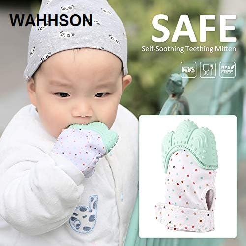 Image of WAHHSON Cotton Baby Soft Teething Mitten Teether Glove, Teether For 0-12 Months Baby, Teething Pain Relief Toy Glove, Natural Remedy For Infants & Toddlers | Infant Teething Mittens (Green, Pair of 1)