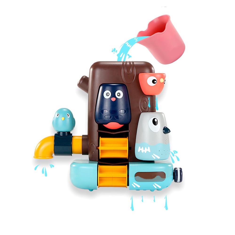 AMERTEER Baby Bath Toy | Bathtub Toy for Toddlers 1-5 | Floating Sprinkler & Waterfall Bath Toy with Spinning Gears, Googly Eyes, Suction Cups | Sensory Water Play Toy for Kids, Boys & Girls