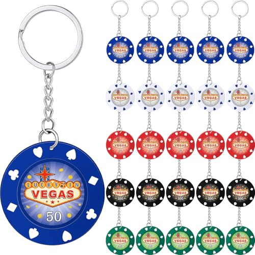 Sureio 25 Pcs Las Vegas Poker Chip Keychain for Las Vegas Key Chain Souvenir Gifts, Casino Keychains Party Favors, Multicolor, One Size