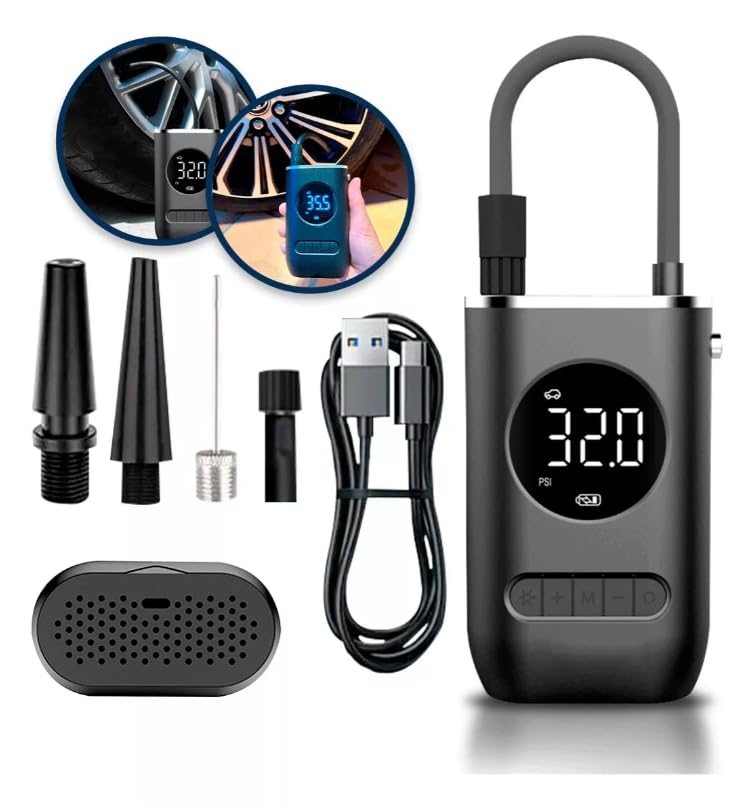 Calibrador de pneus portatil, Mini compressor recarregável via US...