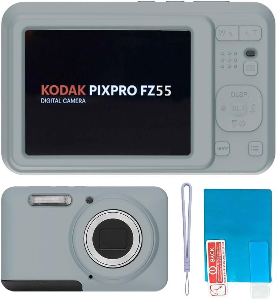 Silicone Case for Kodak PIXPRO FZ55 Digital Camera with Screen Protector and Lanyard for Kodak PIXPRO FZ55 Accessories -(Grey)