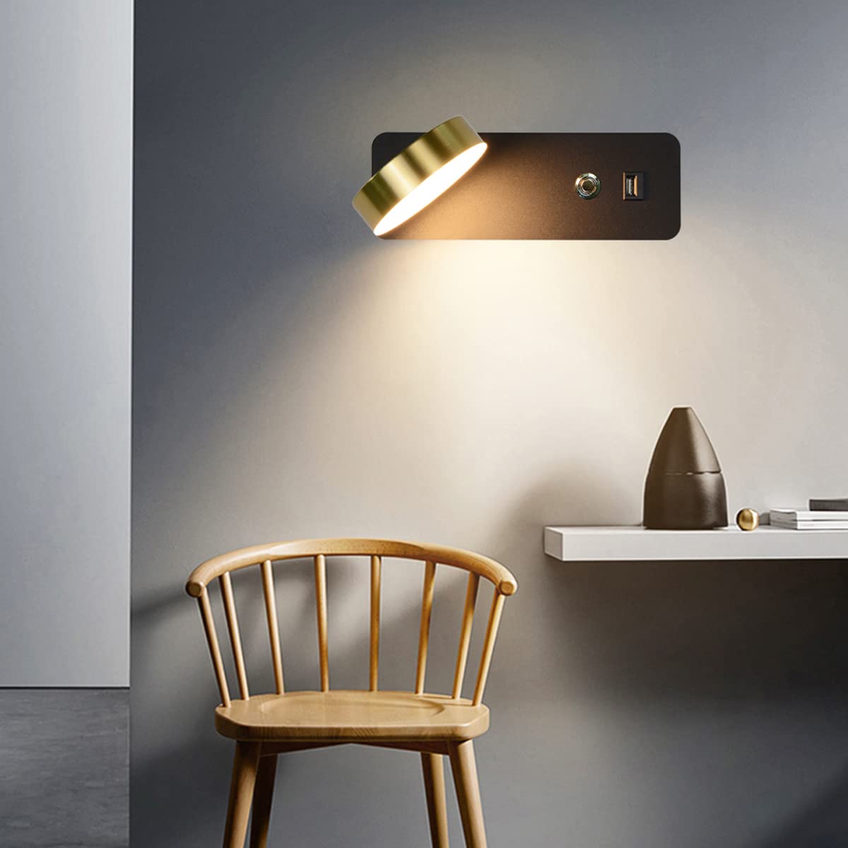 Nowoczesna lampa ścienna, LED, do użytku wewnątrz, z włącznikiem i portem USB, ściemnialna lampa ścienna ze sterowaniem dotykowym, lampka nocna do czytania, do sypialni i pokoju d