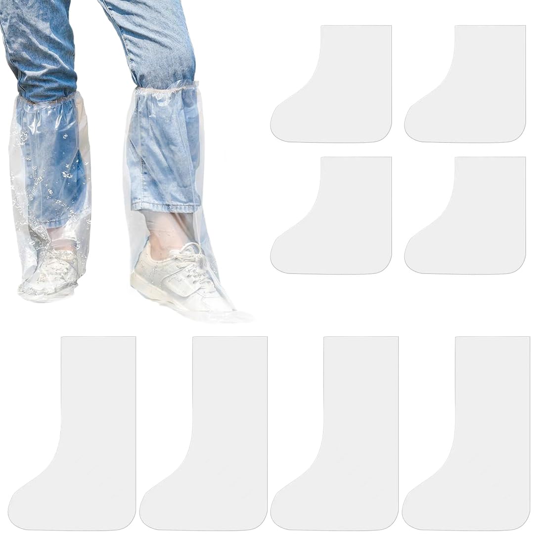 8 sztuk jednorazowych ochraniaczy na buty, wodoodporne, przezroczyste, plastikowe, antypoślizgowe, jednorazowe ochraniacze na buty, na deszczowe dni, 4 długie i 4 krótkie