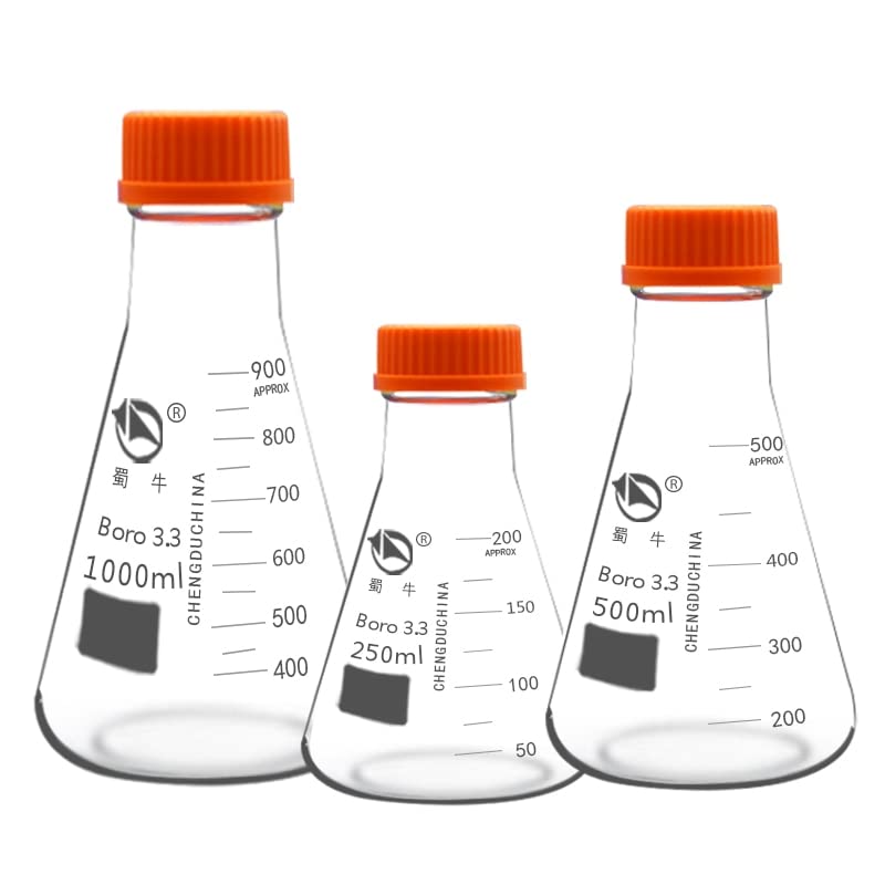 1 Uds Laboratorio 250ml 500ml 1000ml 2000ml matraz Triangular de Cuello Espiral de Vidrio de borosilicato Alto matraz cónico Resistente a Altas temperaturas (Size : 1000ml)
