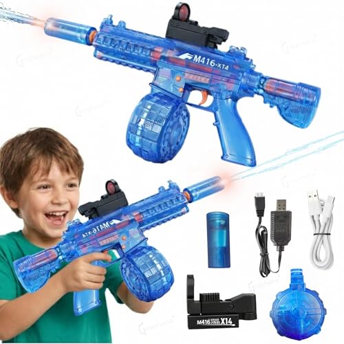 Image of GRAPHENE Automatic Transparent Electric Holi Water Gun for Kids Rechargeable KRY Water Toy Gun Long Range LED Light Effect High Pressure Squirt Water Pistol Summer Fun Indoor Outdoor Boys Girls 3+4