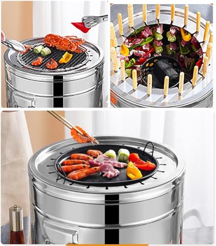 Gril sans fumée avec plaque de gril antiadhésive et filet de gril extérieur/intérieur portable pour griller des brochettes de viande, des légumes