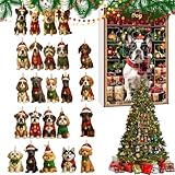 2025年愛犬家のアドベントカレンダー、24日間犬のオーナメント2025年、2Dフラットクリスマス犬カウントダウンカレンダー 壁飾りパーティー デスク ホリデー ペット愛好家用