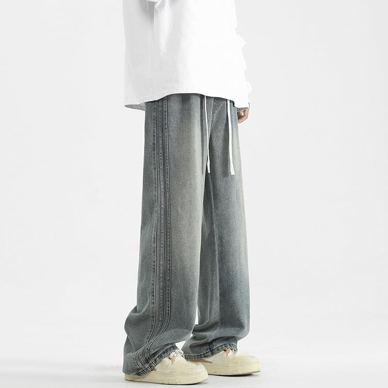 Men's Summer Americana Jeans High Street Side Stripe Loose Straight Leg Jeans3