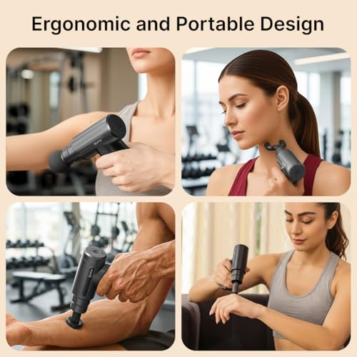 Image of pTron Revivo Z1 Deep Tissue Massage Gun for Muscles Pain Relief, 6-speed Intensity, 3000mAh Battery, 4 Massage Heads, Lightweight & Portable Full Body Gun Massager, Type C Charging (Black)