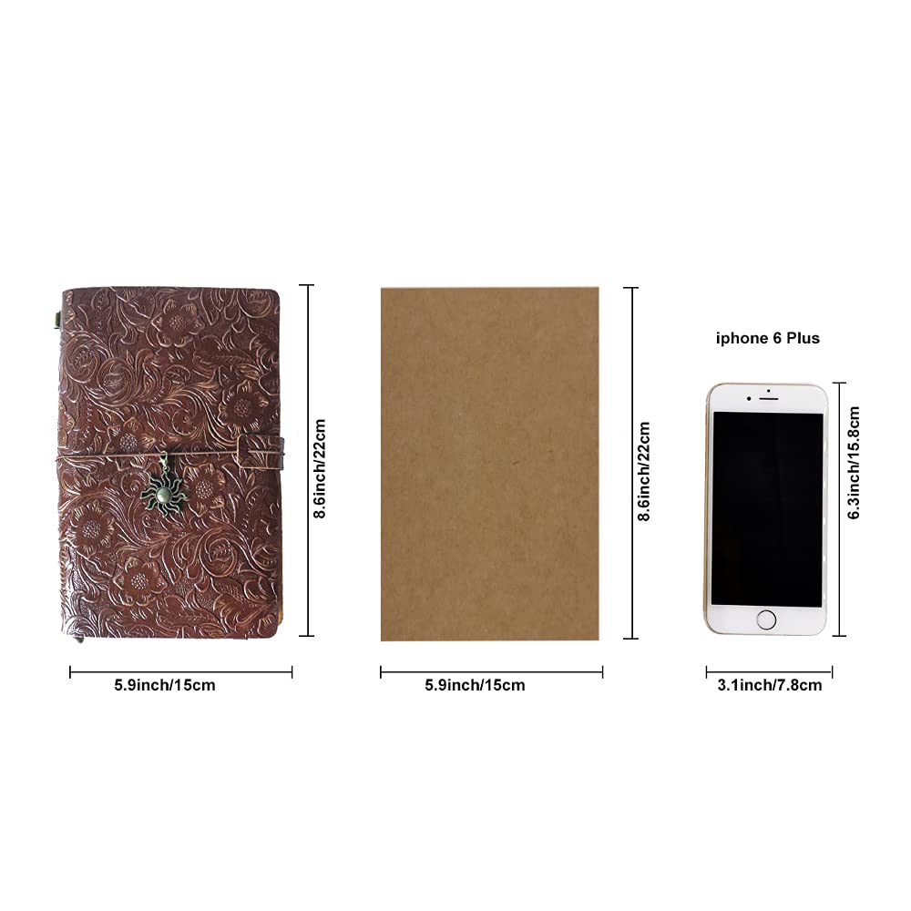 aoaoway Nachfüllbares Leder-Tagebuch, Reisetagebuch, A5, Kaffeebraun