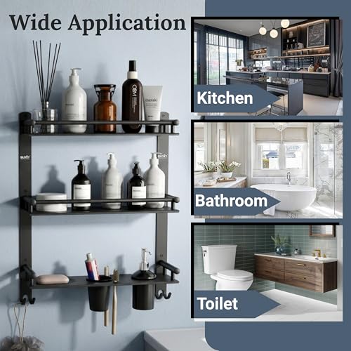 Image of GLOXY Premium Stainless Steel Bathroom Shelf with Soap Holder, Toothpaste Holder & Liquid Soap Dispenser Wall Mounted - 4 in 1 Bathroom Toiletry Organizer Set for Home, Office, Hotels & Restaurants
