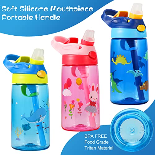 SUPPRUI Kids Water Bottles with Straw for School,480ml Water Bottle Kids,BPA-Free,Leakproof Drink Bottle for Boys & Girls(Light Blue Shark) - Image 4