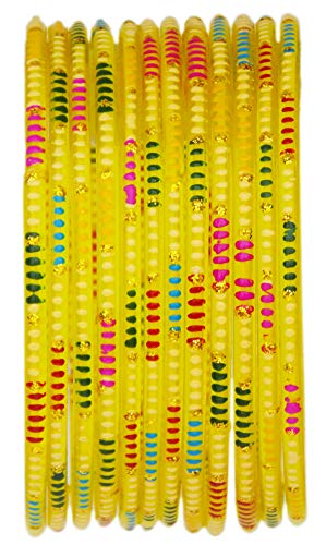 JD'Z Collection Glass Bangles Set for Girls & Women Indian Traditional Jewelry Bollywood Fashionable Glass Bangles Set of 12 (2.8 Yellow)
