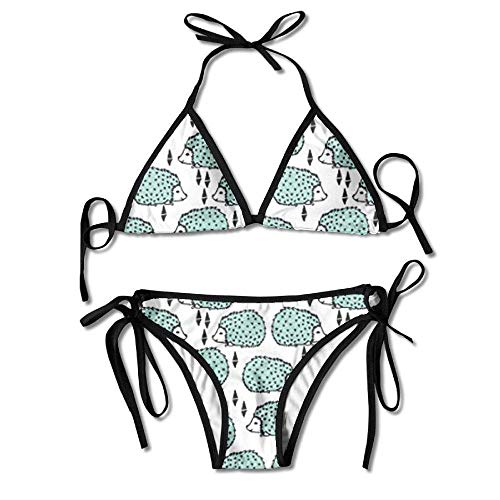 HAMANY Womens Sexy Bikini Sets Bathing Swimsuits Tie Back Hedgehog - Pale Turquoise Flower Print