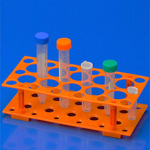 test tube rack centrifuge tube holder 2 pack - blue and orange for 10ml 15ml 50ml detachable plastic stand 28 well