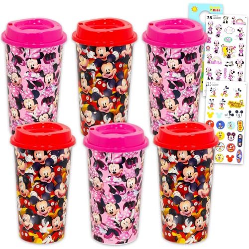 Disney Mickey and Minnie Mouse Travel Cup Set - Bundle with 6 Tumbler with Lids, Stickers and More | Minnie and Mickey Travel Mugs for Girls, Teens, Adults