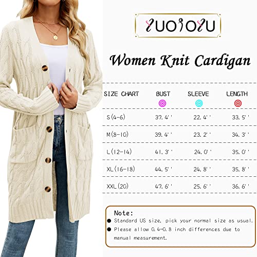 Yuoioyu Womens Open Front Cable Knit Cardigan Button Down Long Sweater Outwear With Pockets Beige Xl #TOP5