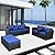Outdoor Wicker Furniture Couch Set 5 Pieces, Patio Furniture Sectional Sofa with Royal Blue Cushions and Furniture Covers, Black Rattan