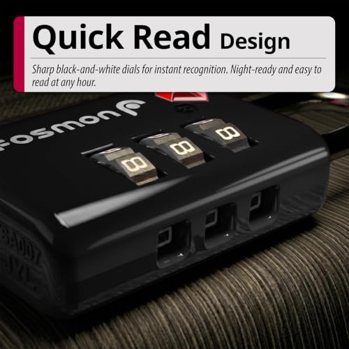 Image of Fosmon TSA Approved Locks for Luggage. Suitcase Locks with Open Alert Indicator, 3 Digit Combination Padlock with Alloy Body for Travel, Backpack Zipper Anti Theft, Locker, Gym, Tent- Black, 2 Pack