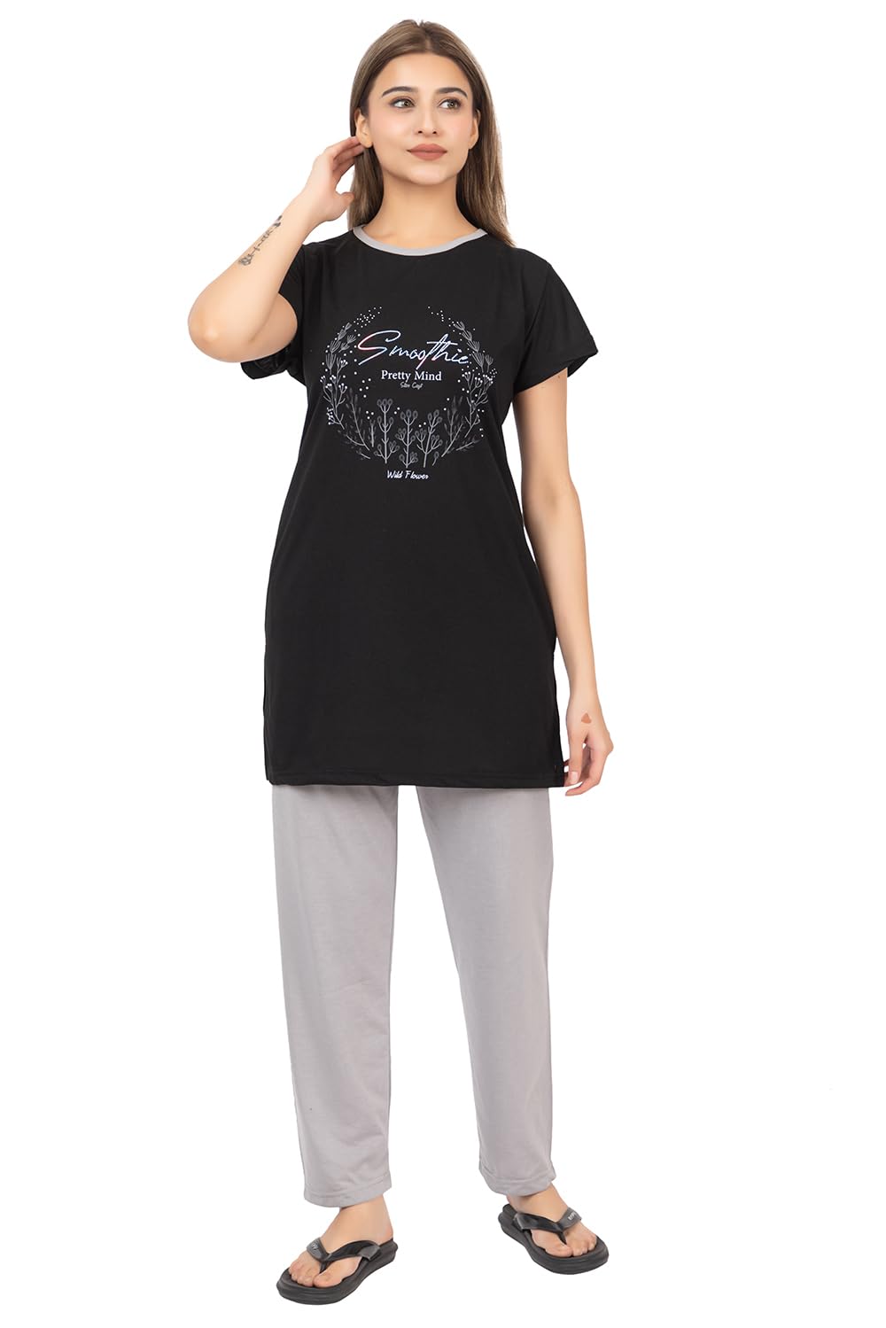 lo g lo Summer Wear/Night Wear/Round Neck/Polycotton/Spun/Printed Half Sleeve/Night Suit Set For Women's-picture-16