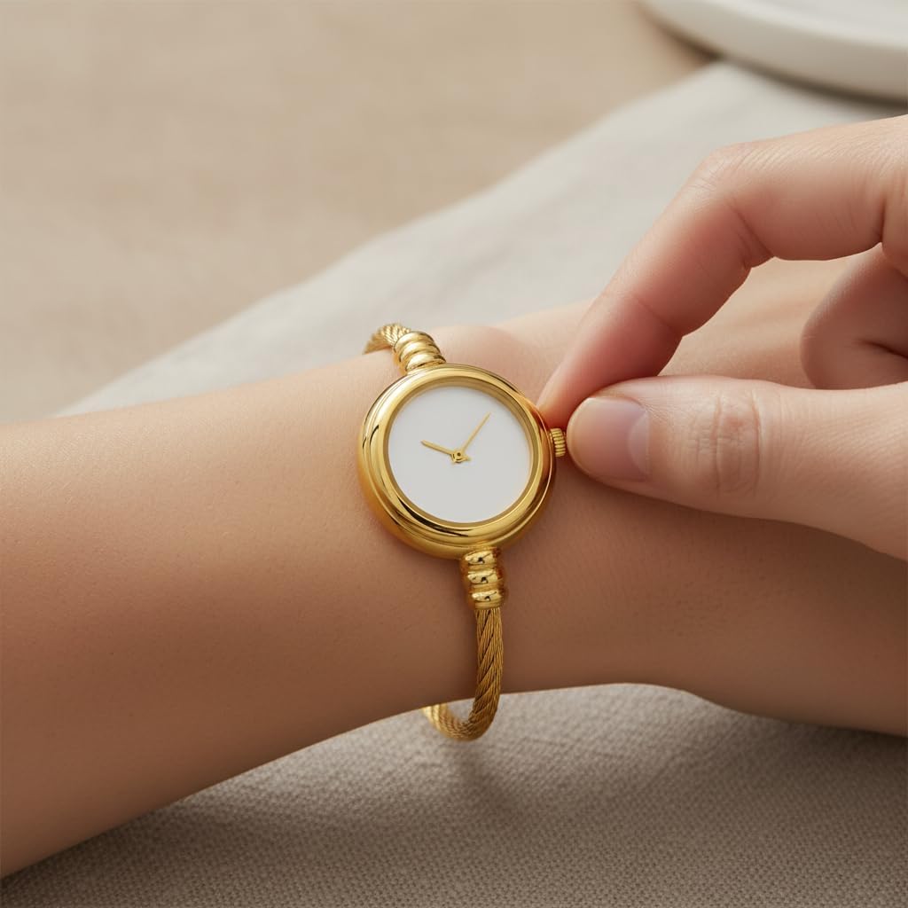 Blekon Original Women’s 23mm Elegant Analog Watch with Classic Round Dial and Cable Cuff Bangle Bracelet