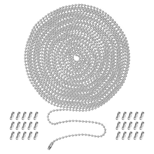 Ceiling Fan Pull Chain, 236" Stainless Steel Ball Chain with 30 Connectors, Extra Long Rust Proof 3mm Fan Pull Chain Extension, Adjustable Length Bead Chain for Fan/Light Fixtures, Curtains, Tags
