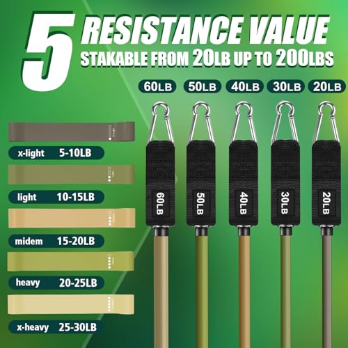 Image of WHATAFIT Resistance Bands, Exercise Bands, Workout Bands with Handles, Door Anchor and Ankle Straps, 5 Resistance Levels Fitness Bands for Strength Training, Physical Therapy, and Home Gym Equipment