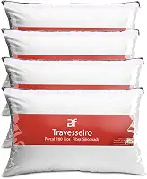 Kit 4 Travesseiro Antialérgico Percal 180 Fios Ecoplumas Fibra Siliconada Macio Lavável 50x70x14cm BF Colchões