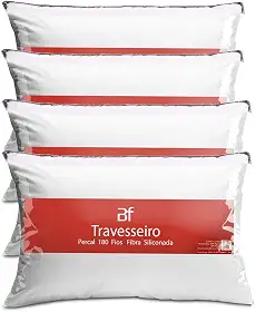 Kit 4 Travesseiro Antialérgico Percal 180 Fios Ecoplumas Fibra Siliconada Macio Lavável 50x70x14cm BF Colchões