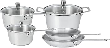 Cristel 1826 Collection 8-Piece Stainless Steel Set, Made in France, 18/10 Stainless Steel, 3-Ply Construction, Double Riveted Fixed Handle, Oven and Dishwasher Safe