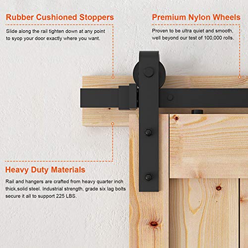 WBHome SDH-0223-BK 13Ft Double Barn Hardware Kit Sliding Door Track Rail Steel, Black - Thumbnail 5