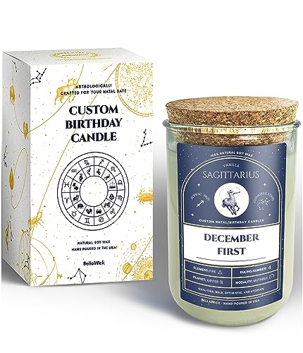 Birthday Candles - Custom Birthdate Astrological Zodiac Scented Candles. Astrology Gifts. All Natural Soy Wax. 75+ Hour Burn Time. Made in USA - December 1