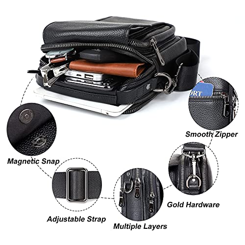 Augus Leather Small Messenger Bag For Men Crossbody Handbag Shoulder Sling Travel Bags for Men Purse Daypack Magnetic Buckle4