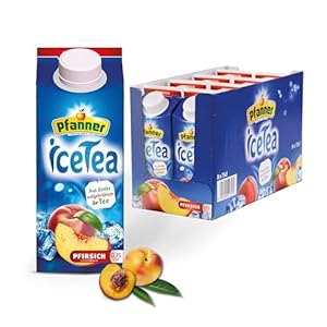 Pfanner Eistee Pfirsich – 8 x 750 ml Vorratspack – direkt aufgebrühter Tee mit Pfirsichsaft – Ice Tea Karton