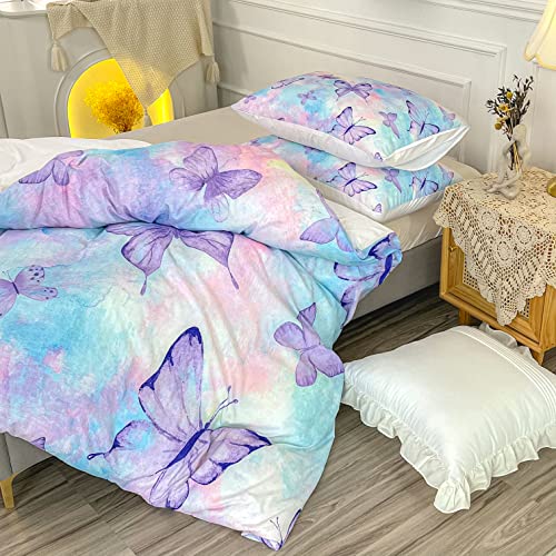 Cvhouse Butterfly Bedding Queen Size,Rainbow Butterfly Bedding Set For Girls Kids Teens,Rainbow Butterfly Comforter Set Cover Soft,1 Duvet Cover 2 Pillowcases 3 Piece,Girls Room Decor #TOP3
