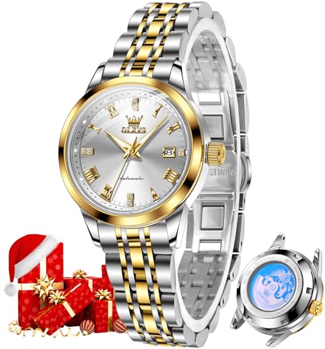 OLEVS Womens Automatic Watch Luxury Diamond Self Winding Ladies Wrist Watches Stainless Steel Waterproof Luminous