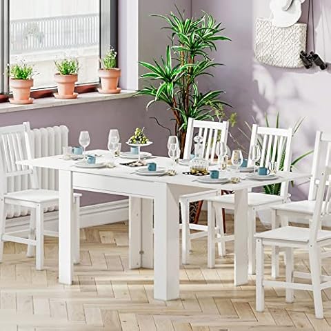 Large Dining Table, Extended White 4-8 Seat Kitchen Table for Dining, Party Cover