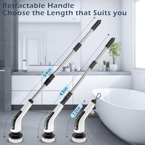 Image of Bomves Electric Spin Scrubber, Cordless Cleaning Brush Scrubber for Home, Multi Replaceable Brush Heads-90Mins Work Time, 3 Adjustable Size, 2 Speeds for Bathroom Shower Bathtub Glass Car