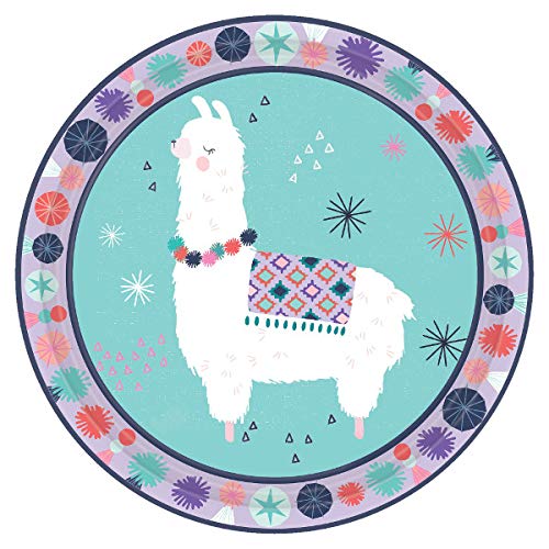 "Llama Fun" Teal and Purple Round Party Paper Plates 7", 8 Ct.