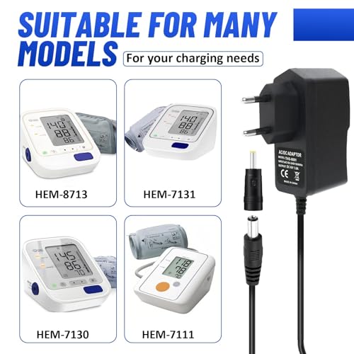 Netzadapter für Blutdruckmessgerät, 6 V, 1 A, Netzteil 6 V mit 1 Stecker für X2 Basic X3 Comfort X2 X4 X7 Smart M2 Basic M3 M6 Comfort M4 M7 Intelli IT Ladegerät Blutdruckmessgerät für Omron