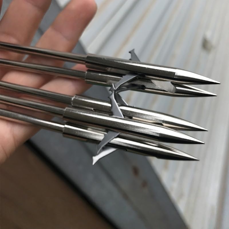 10pcs Stainless Steel Spear Arrowhead, Deep Water Hunting Arrow with Seamless Barbed Tip, Bullet Head Fish Spear for Bowfishing & Catapult