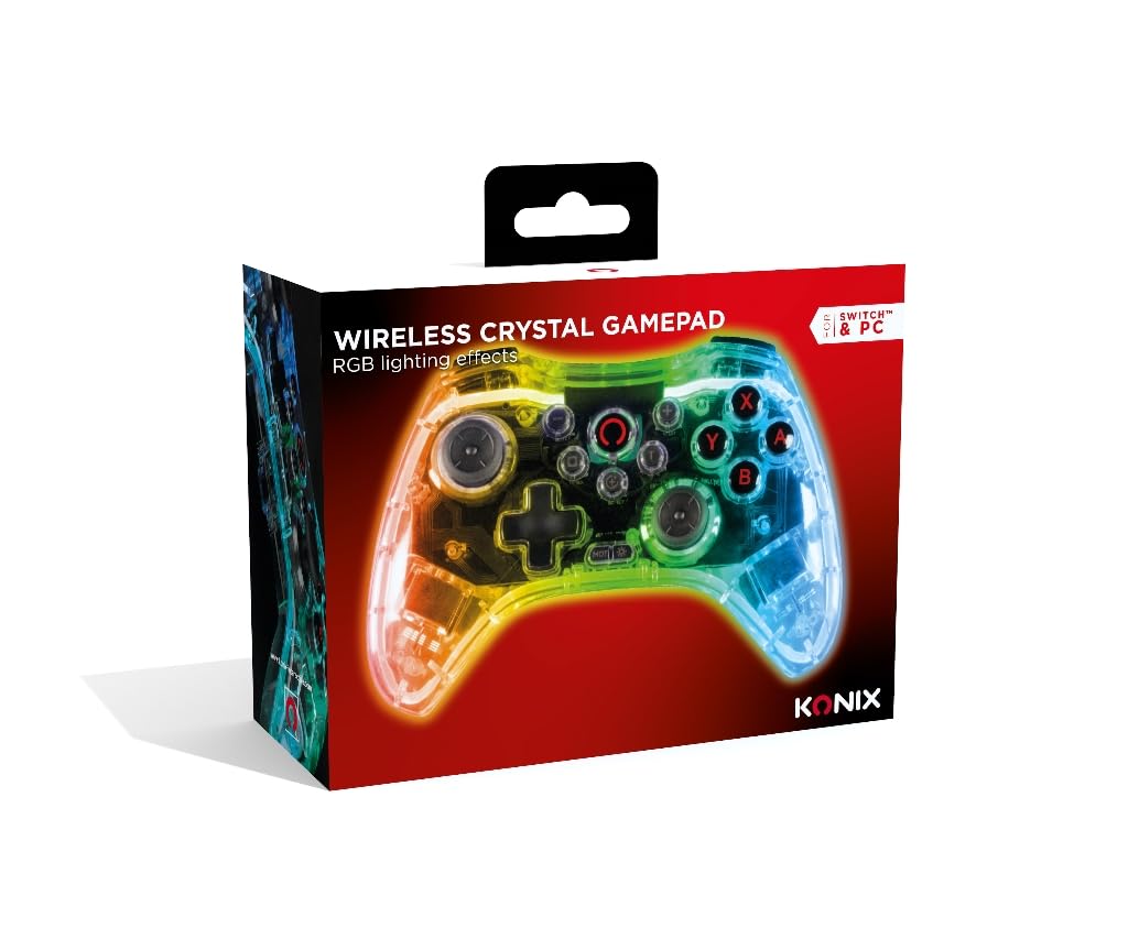 Konix Controller wireless Crystal Switch, Switch OLED, PC e PS4 - Autonomia 10 h - Bluetooth 5.0 EDR - Vibrazione - Illuminazione LED RGB regolabile