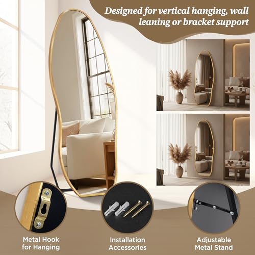 Image of Dorlicecass Mirror Full Length - Irregular Full Body Mirror Standing or Leaning or Wall Hanging 63 inchx 24 inch Asymmetrical Aviation Aluminum Alloy Frame Unique for Bedroom, Living Room, Cloakroom, Entryway