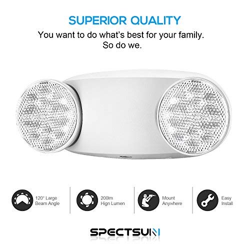 SPECTSUN Emergency Light White, Commercial Emergency Light with Battery Backup, Emergency Lighting Fixture/Emergency Light Combo/Emergency Sign Light//Emergency Light Home - 6 Pack (Round Head)