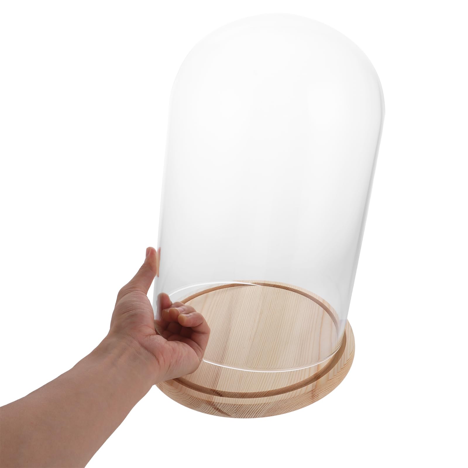 APACALI 1PCS Cloche en Verre avec Fond en Bois, Cloche décorative de 30 cm, Cloche en Verre Transparent, Cloche en Verre avec Fond pour lumières, décoration, Accessoires d'intérieur