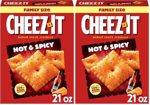 Image of Cheez-It Baked Snack Crackers, Lunch Snacks, Family Size, Hot and Spicy, 21oz Box (1 Box) (Pack of 2)