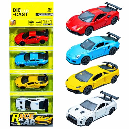Image of PLUSPOINT Diecast Metal Toy car Set Pack of 4 Pull Back Racers Alloy Die Cast Racing Cars for Kids High Speed Metal Toy Car Play Set for Children Best Gifts Toys for Boys